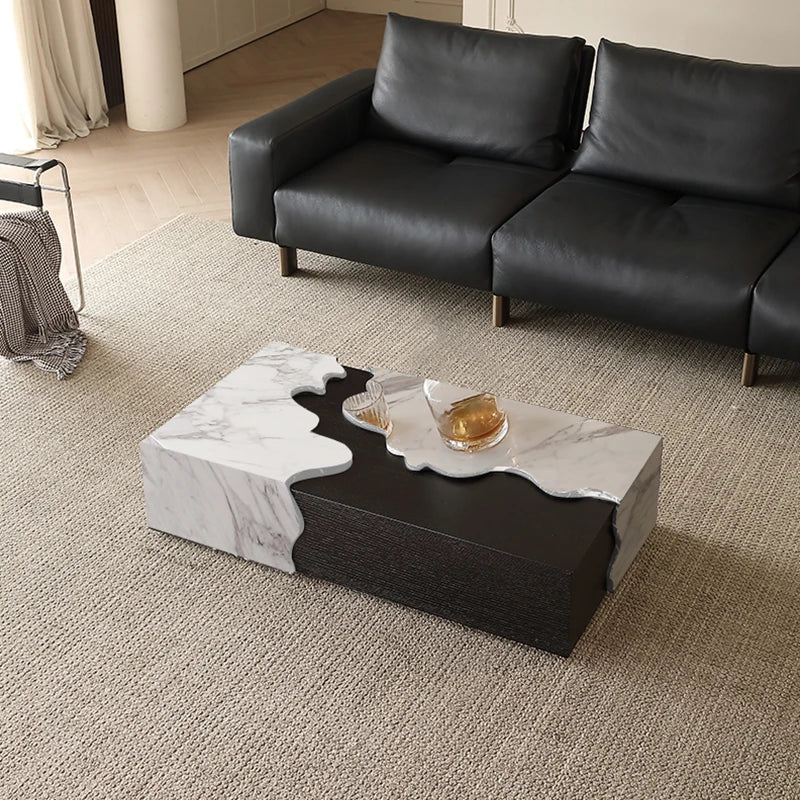 Italian Designer Marble Coffee Table - Minimalist Luxury Rectangle Art Furniture for Compact Living