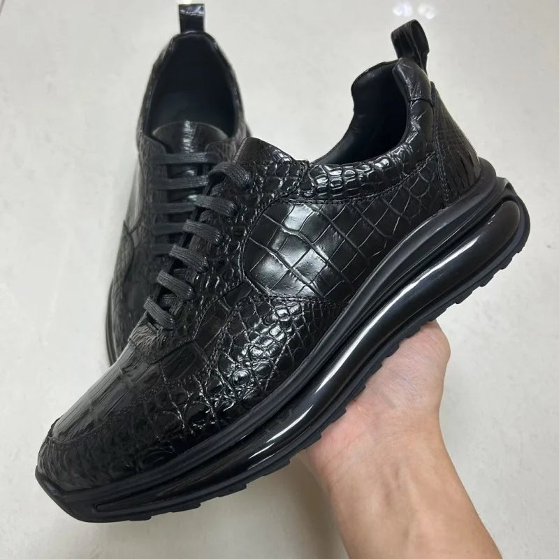 Authentic Exotic Crocodile Skin Men's Black Sneakers Genuine Real Alligator Leather Cushioned Sole Male Lace-up Walking Shoes