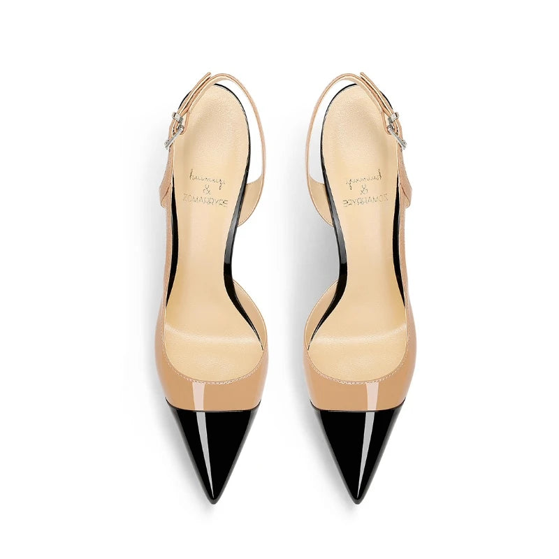 Lacquer Leather Pumps Pointed-Toe — Nude | KIMLUD