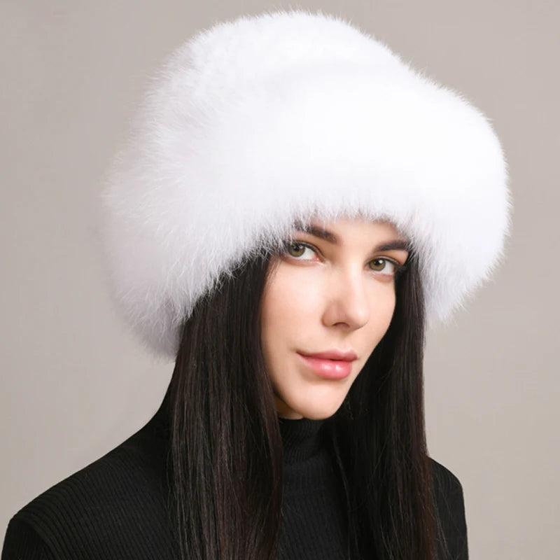 KIMLUD, New Genuine Real Natural Knitted Mink Fur Hat Cap Luxury Women Handmade Knit Fashion Winter Headwear Warm Real Fox Fur Beanies, KIMLUD Womens Clothes