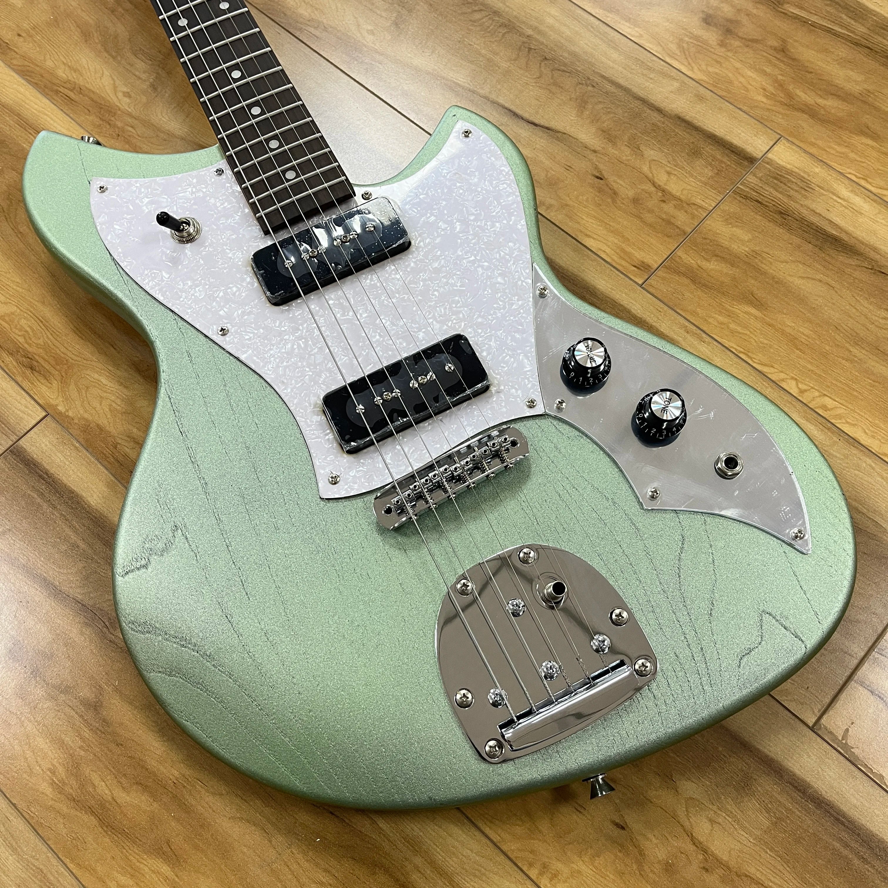 Sculpted Rosewood Electric Guitar Chrome Hardware P90 Pickup — Sage Green | KIMLUD