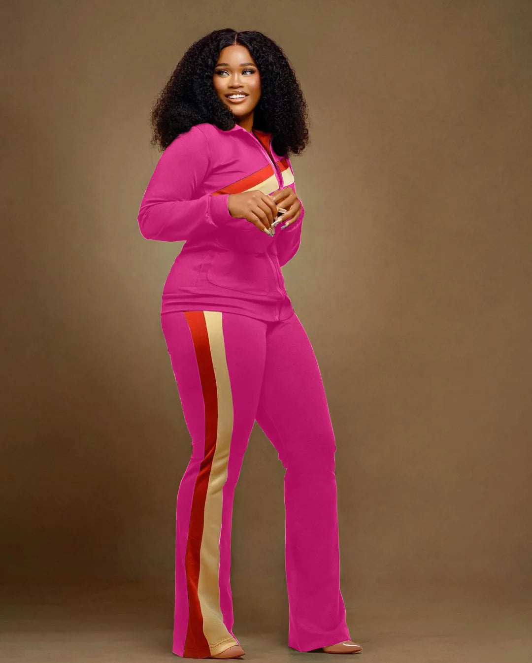 Custom LOGO Spring  Women's Sports Casual Fashion Color-matching Pocket Lapel Zipper Top Straight Pants Two-piece Set S-4XL