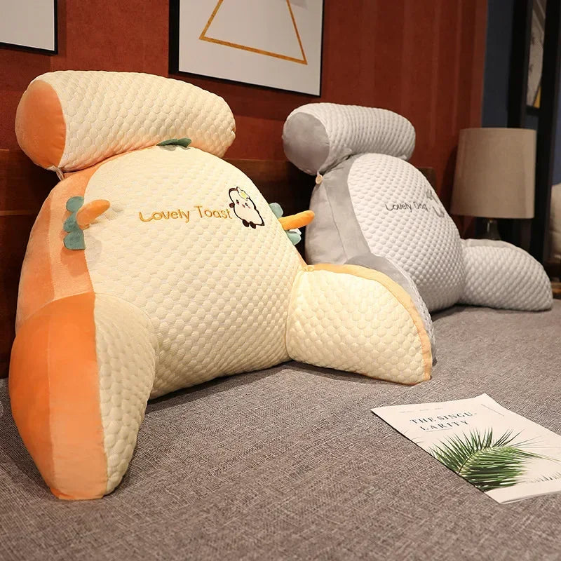 All Season Plush Reading Pillow With Headrest And Lumbar Support For Chair And Bedside — Grey | KIMLUD