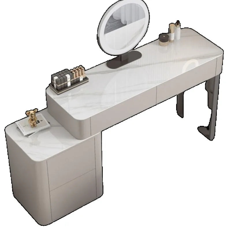 LED Light Dressing Table Mirror With Five Drawers — Grey | KIMLUD