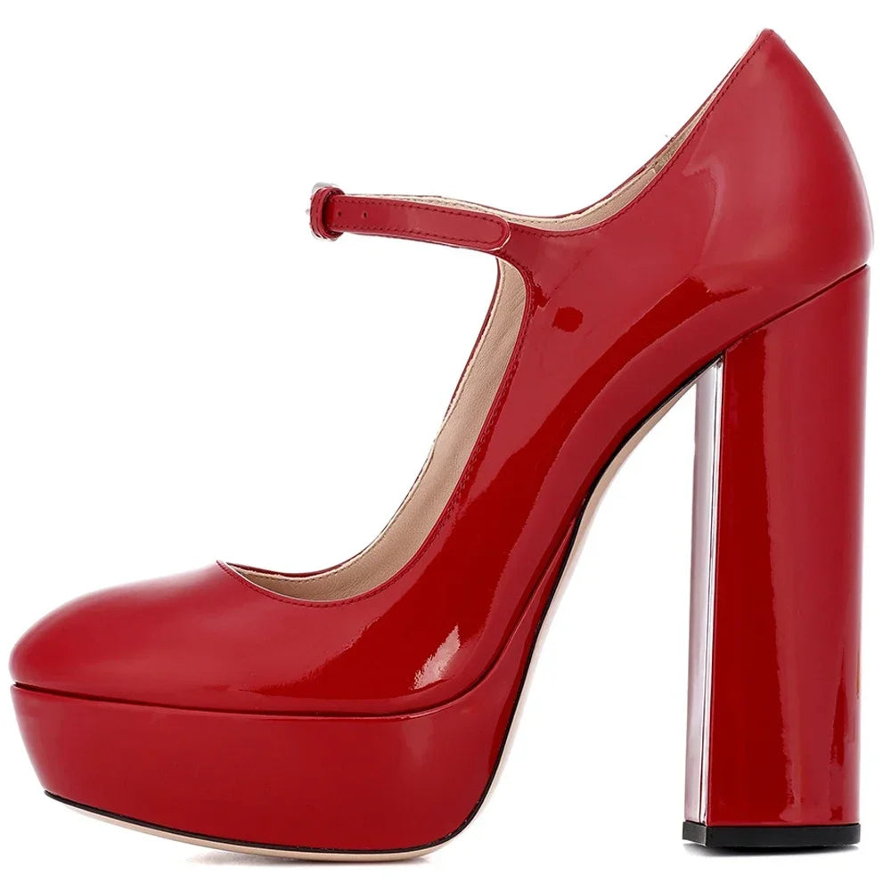 Pumps – Platform Buckle Strap – Square Heel – Plus Size | KIMLUD