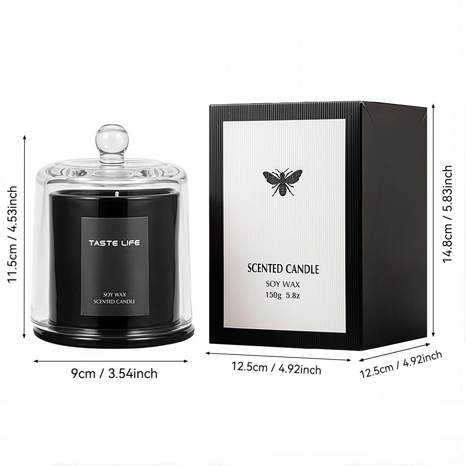 Soy Wax Scented Candle Smokeless Glass Cloche — Black | KIMLUD