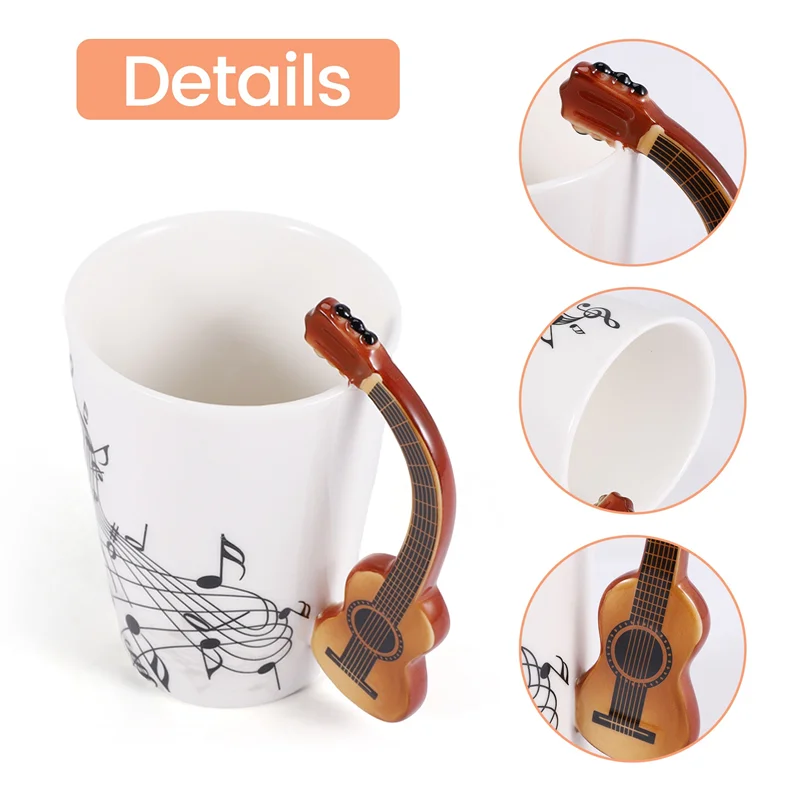 Ceramic Mug Guitar-Handle Novelty — White | KIMLUD