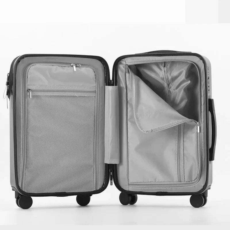 Polycarbonate Carry-On Luggage 20-Inch Lightweight With Cup Holder — Metallic Silver | KIMLUD