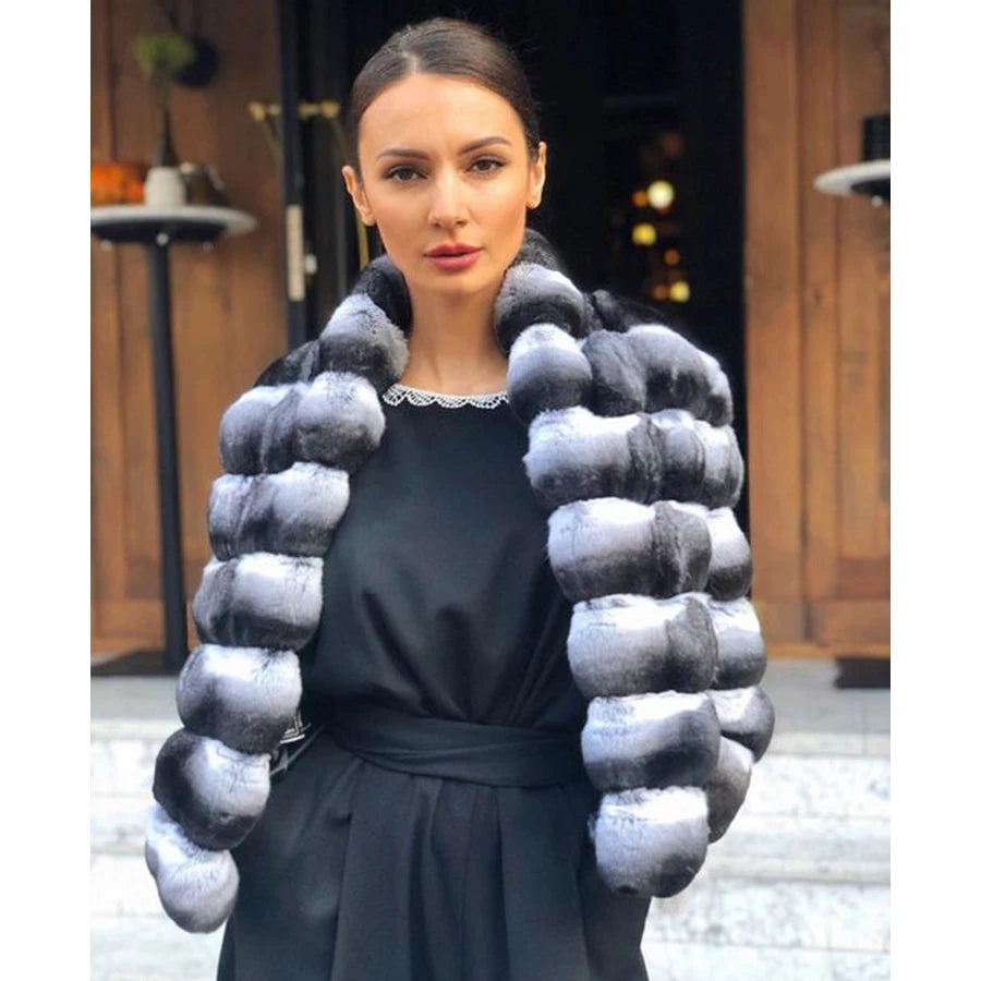 KIMLUD, Real Rex Rabbit Fur Coat Women Luxury Natural Fur Short Coat Best Selling Winter Outerwear Chinchilla Fur, KIMLUD Womens Clothes