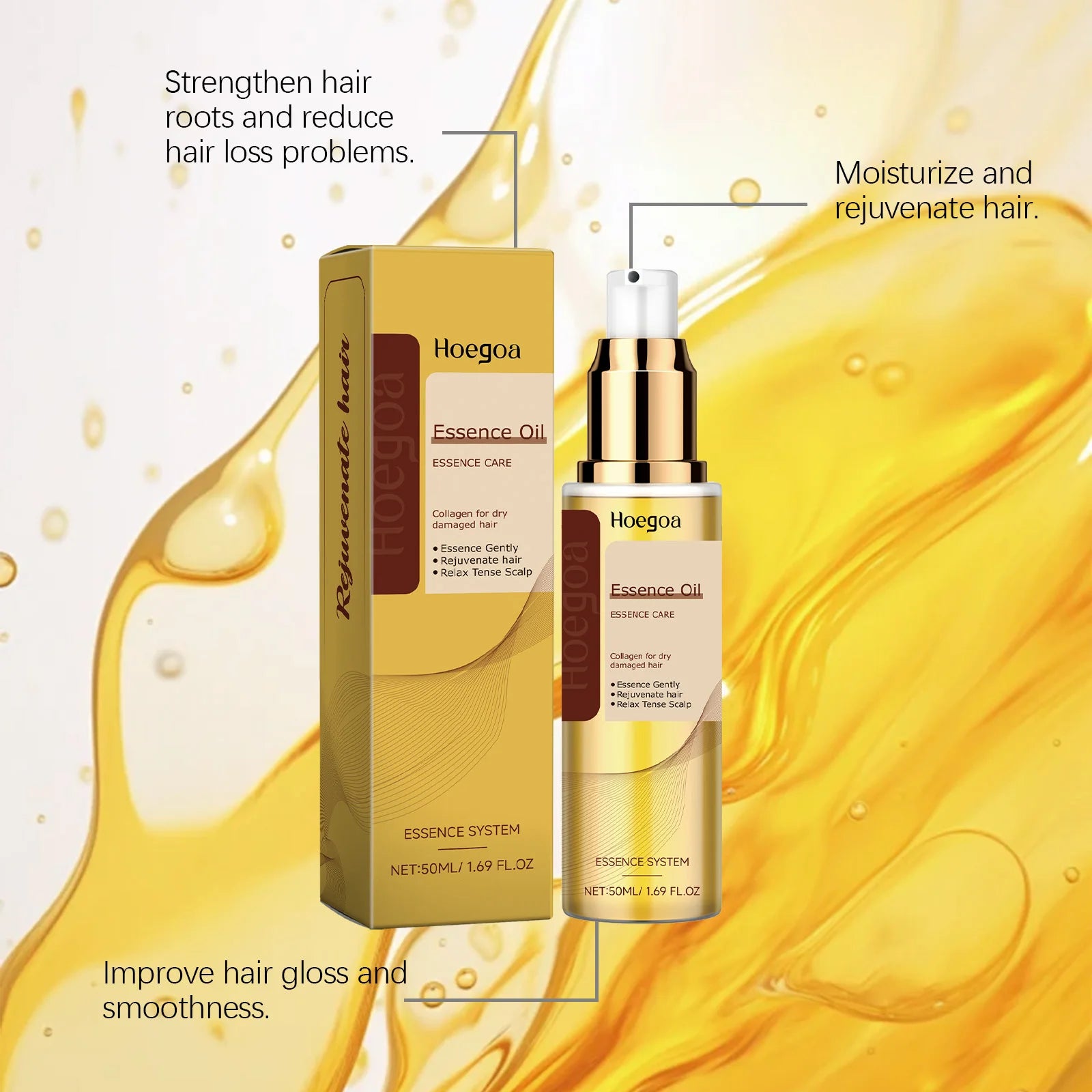 Argan Oil Hair Treatment Nourishing Serum For Dry Frizzy Hair — Golden Amber | KIMLUD