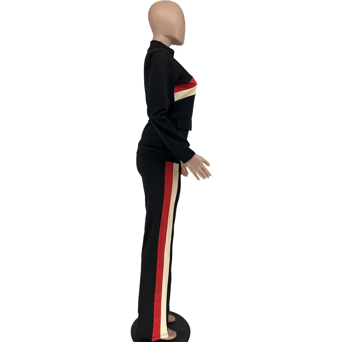 Custom LOGO Spring  Women's Sports Casual Fashion Color-matching Pocket Lapel Zipper Top Straight Pants Two-piece Set S-4XL