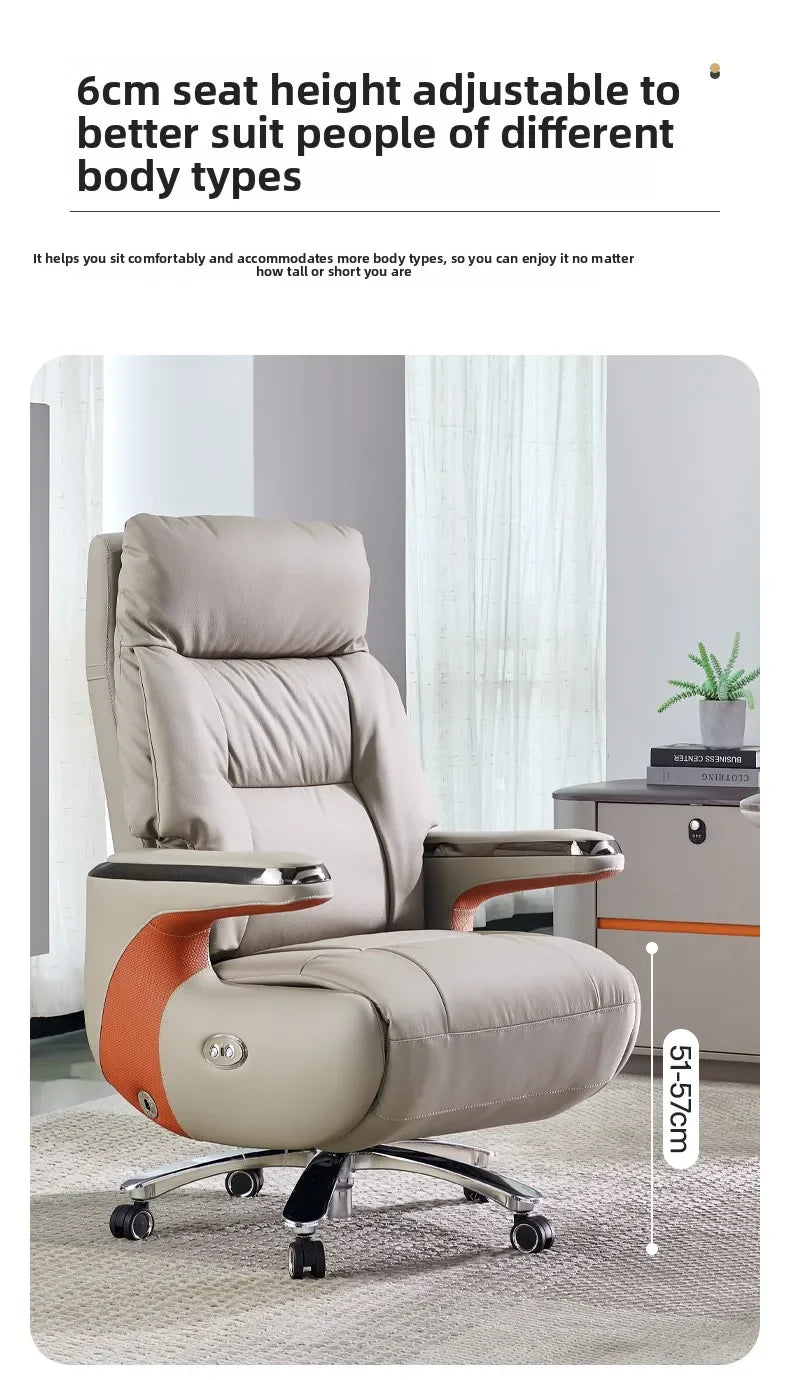 Genuine Leather Executive Office Chair Massage — Cream | KIMLUD
