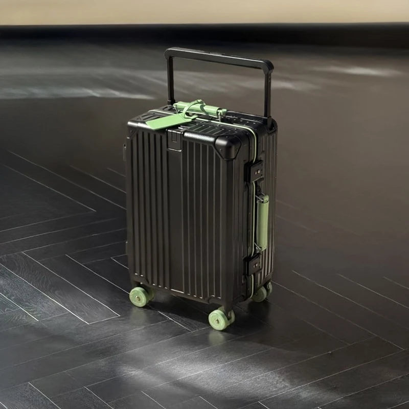 Wide-Handle Travel Suitcase With Cup Holder — Black | KIMLUD