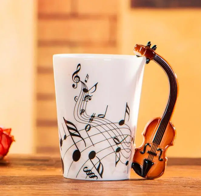Ceramic Music Mug With Guitar Handle — White | KIMLUD