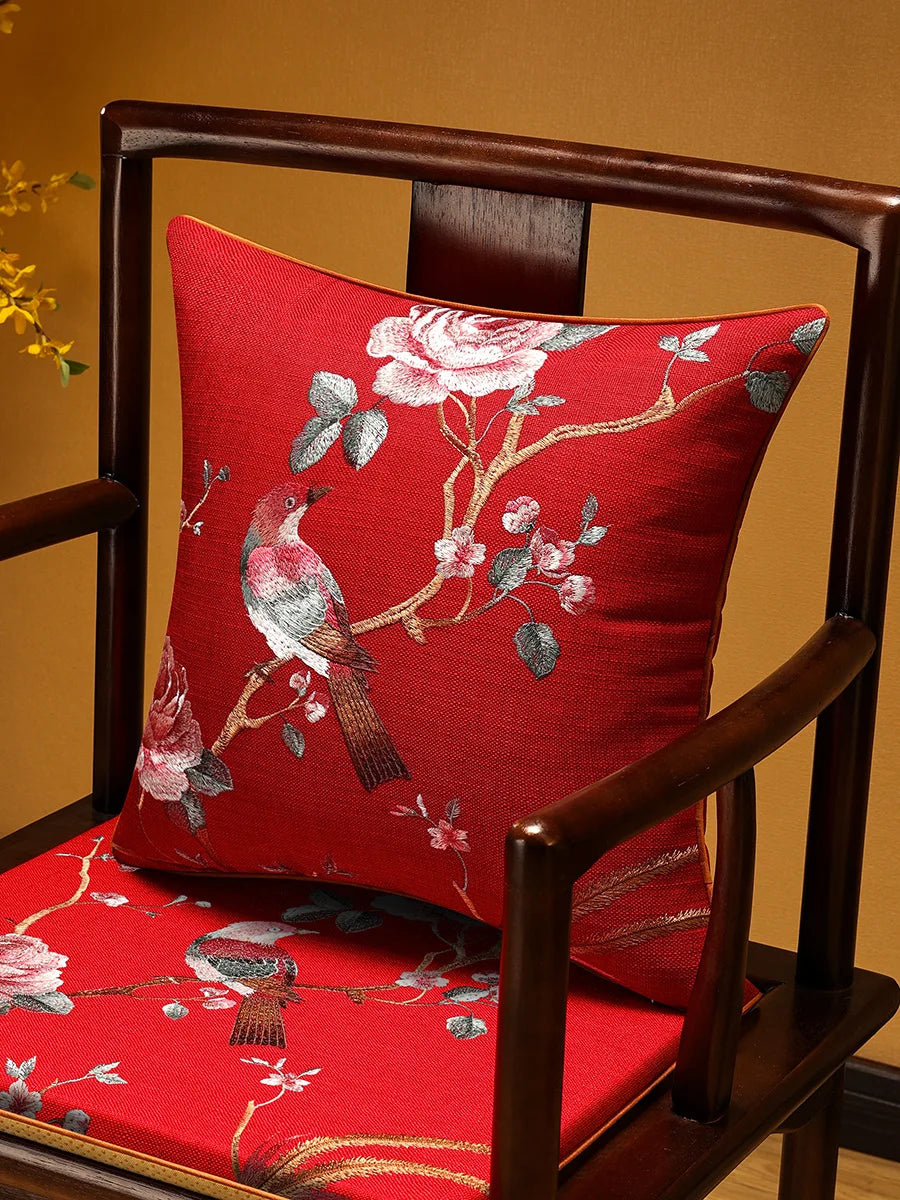 Embroidered Chinese Luxury Cushion Cover 45x45cm Elegant Crane Decorative Linen Pillowcase Living Room Sofa Autumn Pillow Covers
