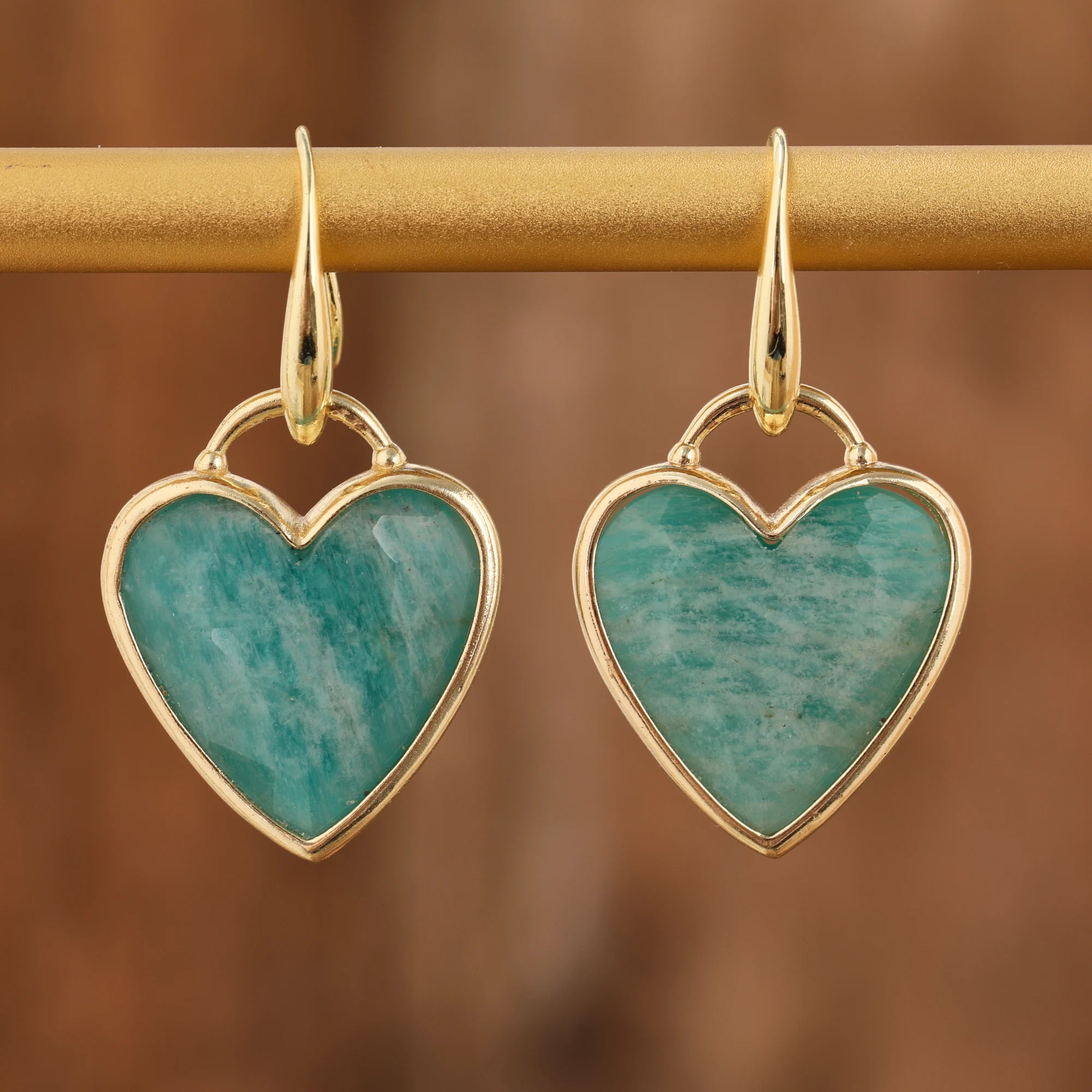 KIMLUD, Heart Amethsyts Labradorite Dangle Earrings For Women Boho Luxury Fashion Natural Stones Earring Designer Jewelery Bijoux, Amazonite, KIMLUD Women's Clothes