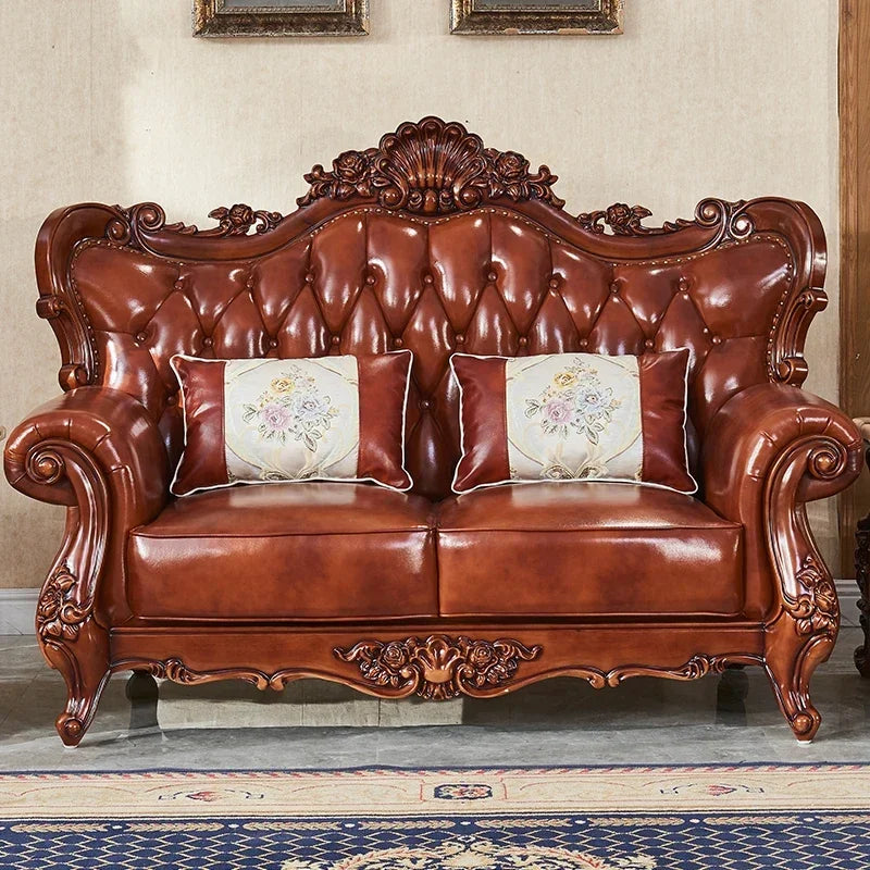 Wood Brown European Sofas Waterproof Armrest Luxury Floor Lounges Couch Puffs Nordic Designer Canape Salon Furniture Home