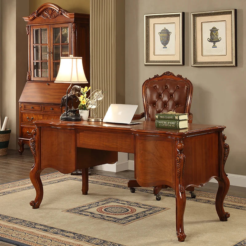 American solid wood desk home computer office rack combination writing desk chair