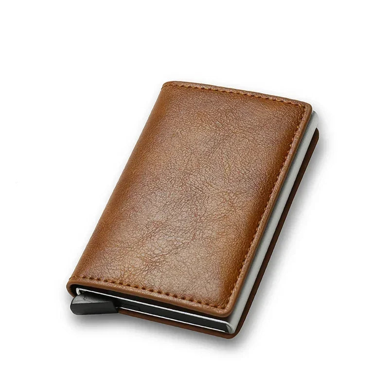 KIMLUD, Carbon Fiber Card Holder Wallets for Men RFID Portable Trifold PU Slim Mini Wallet Male Purses Wallet Women pasjeshouder, Brown, KIMLUD Womens Clothes
