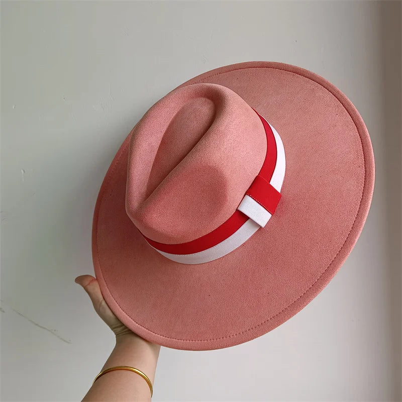 Suede Colorblock Wide-Brim Unisex Hat — Brown | KIMLUD