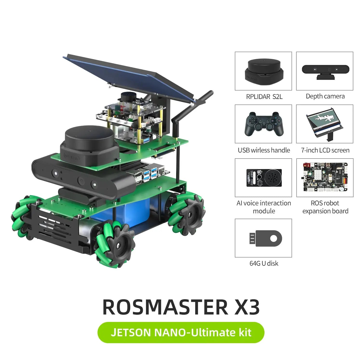 ROSMASTER X3 ROS2 Robot Aluminum Alloy Frame Autopilot Lidar Mapping for Jetson NANO Orin NX SUPER Orin NANO SUPER Raspberry Pi5