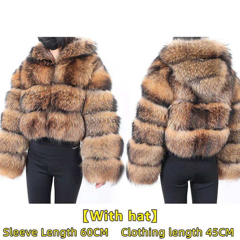 KIMLUD, 2024 maomaokong Super Hot Winter Women Luxury Thick Real Raccoon Fur Coat Natural Fox Fur Jacket Plus Size Jackets Female Vest, Hat sleeve 60cm-1 / S, KIMLUD APPAREL - Womens Clothes