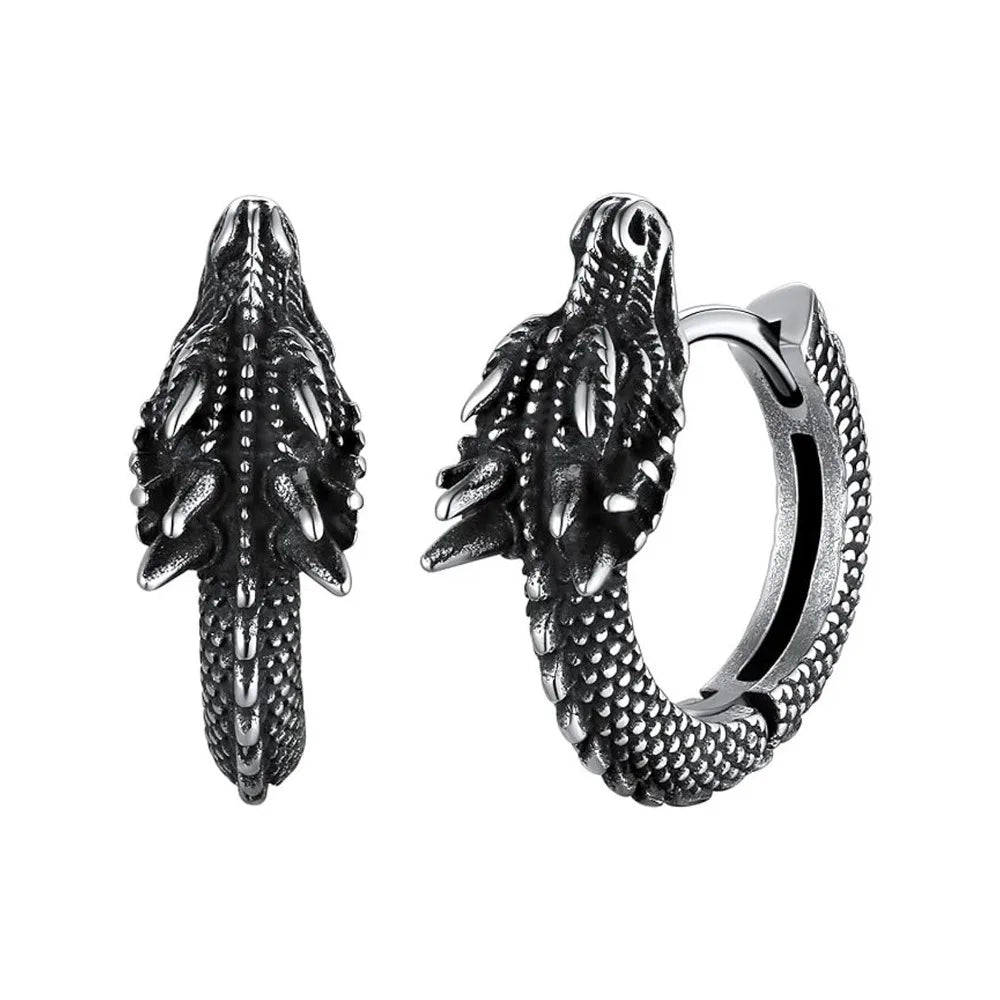 Retro Hip-hop Stainless Steel Gold Color Dragon Hoop Earrings Women's Men Punk Personality Cool Streetwear Jewelry Accessories