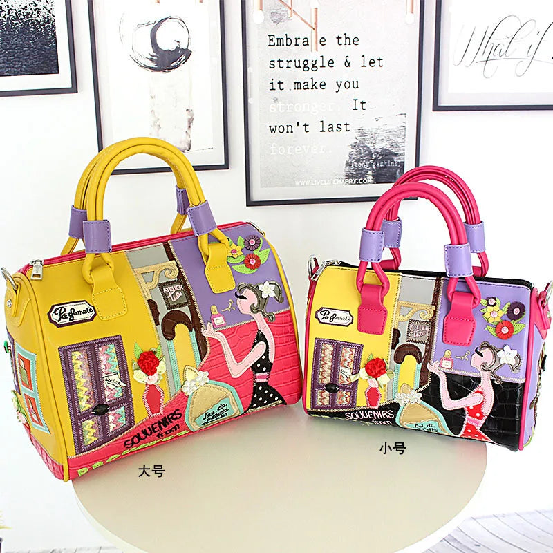 PU Leather Handbag Large Capacity Boston Bag — Multicolor | KIMLUD