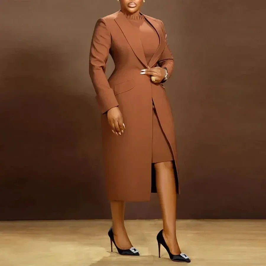 XTOCEAN Women's Set Full Sleeve Long Blazer Coat+ Long Dress Suit  Winter Streetwear Two 2 Piece Set Africa OL Work Outfits