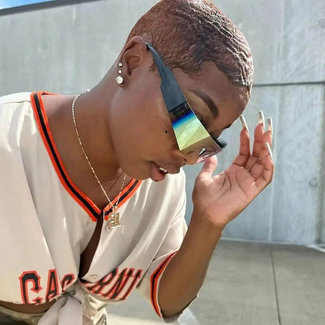 Cycling Punk Eyeglasses Wrap Around Mirrored Lenses — Black | KIMLUD