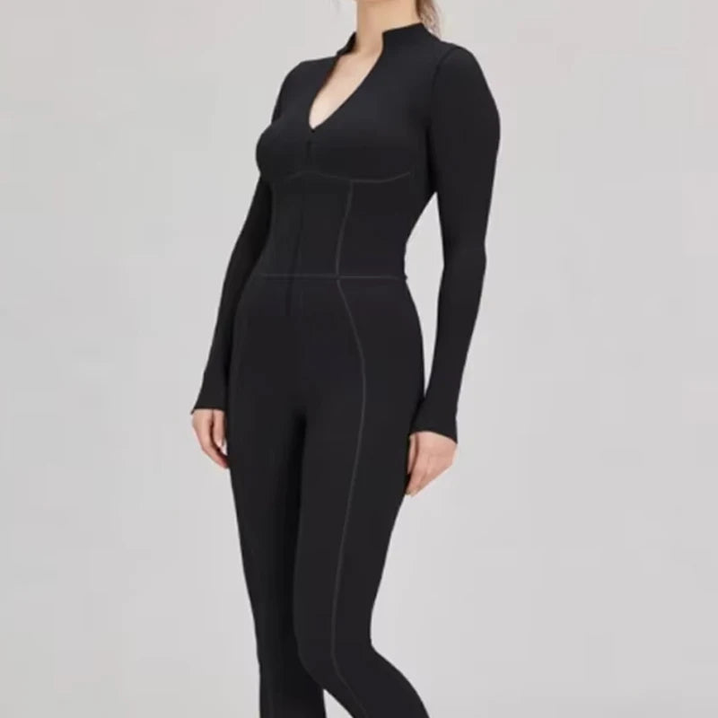 Jumpsuit – Zipper Long Sleeve – Nylon Elastane Broadcloth | KIMLUD
