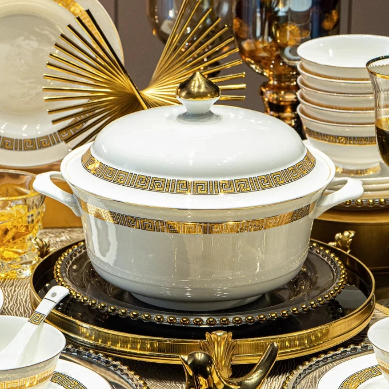 Fine Bone China Dinnerware Sets Gold Trim — White | KIMLUD