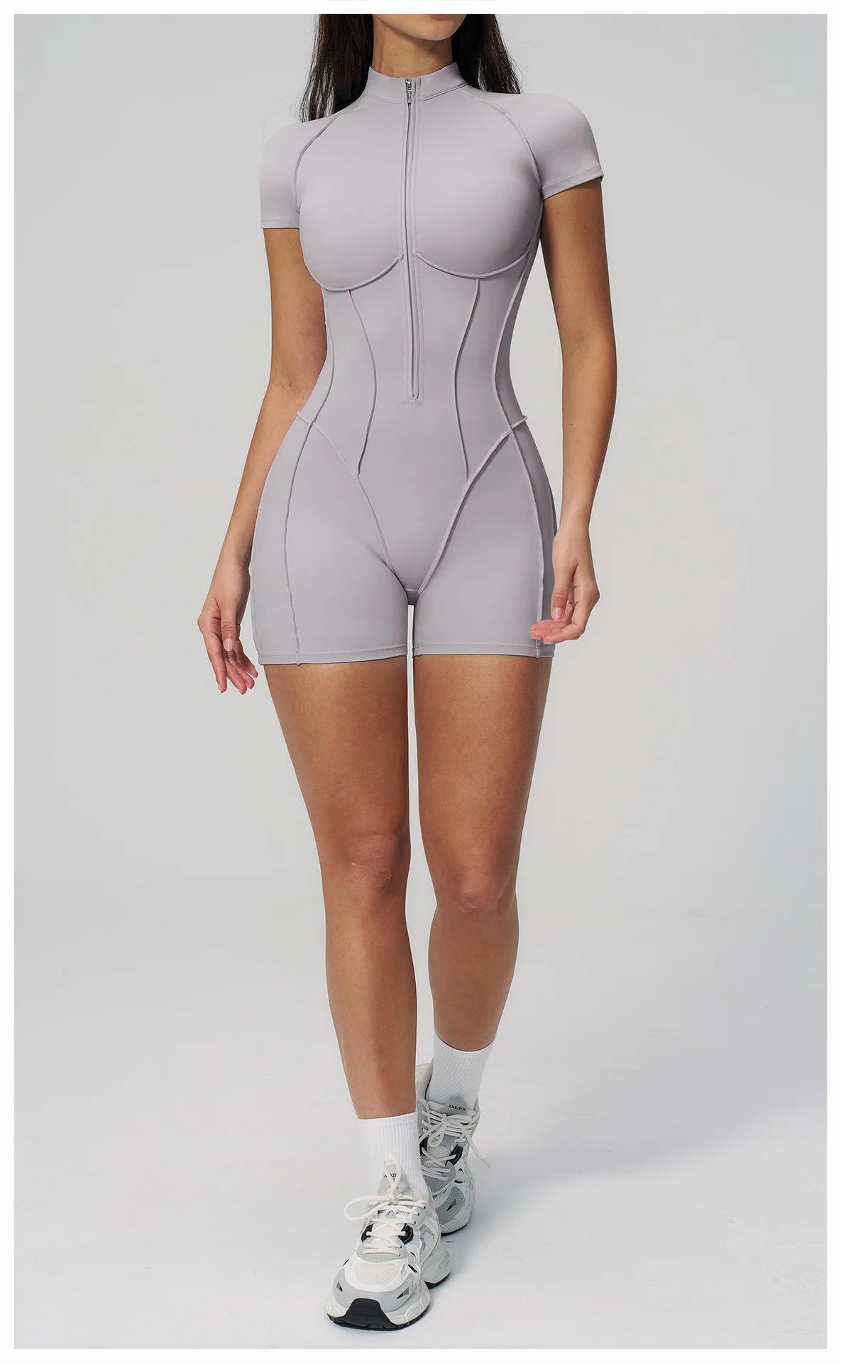 Performance Stretch Jersey Zippered Yoga Bodysuit Short Sleeves For Studio To Street — Red | KIMLUD