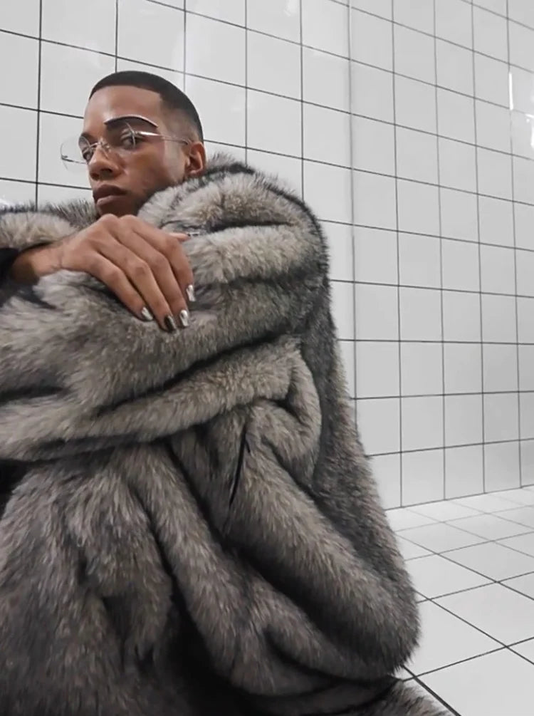 Men's Fur Coat – Fox Fur Lapels – Long Overcoat | KIMLUD