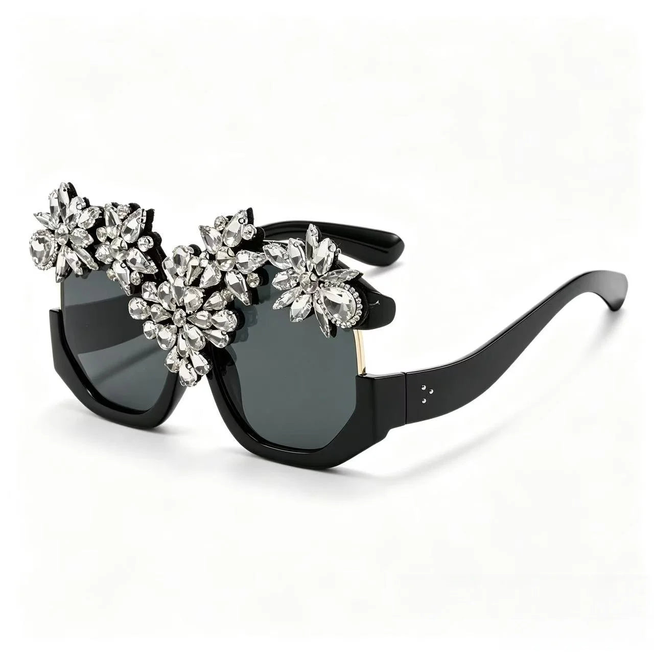Oversized Floral Rhinestone Sunglasses Women Exaggerated Luxury Statement Eyewear for Retro Party Fashion Show V400