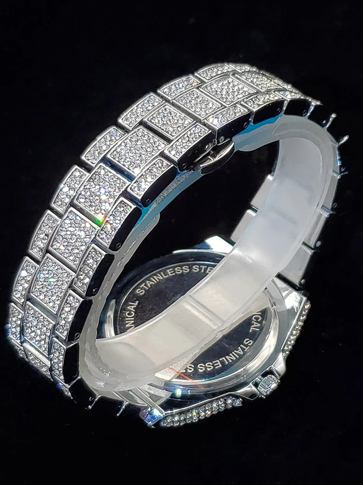 Men's Quartz Watch With Calendar Waterproof Wristwatches For Male Luxury Fashion Design Hip Hop Diamond Watches For Man Gift New