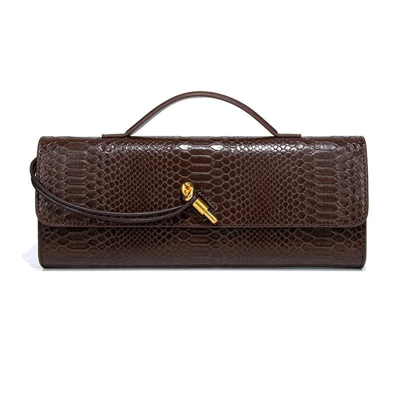 Crocodile-Pattern Top-Handle Bag Luxe Silhouette — Burgundy | KIMLUD