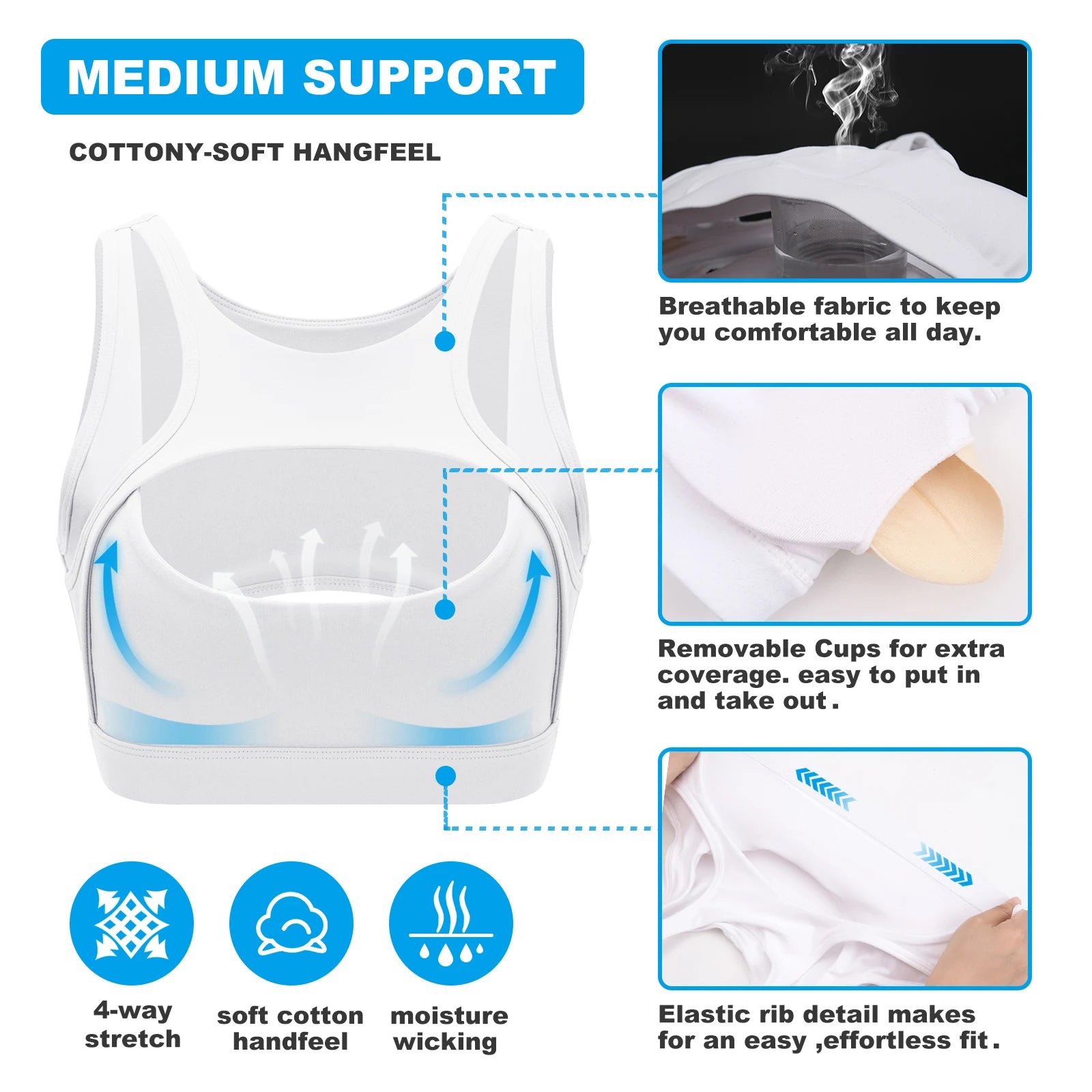 Removable Cups Sports Bra Shockproof High-Impact Running Fitness Support — Black | KIMLUD