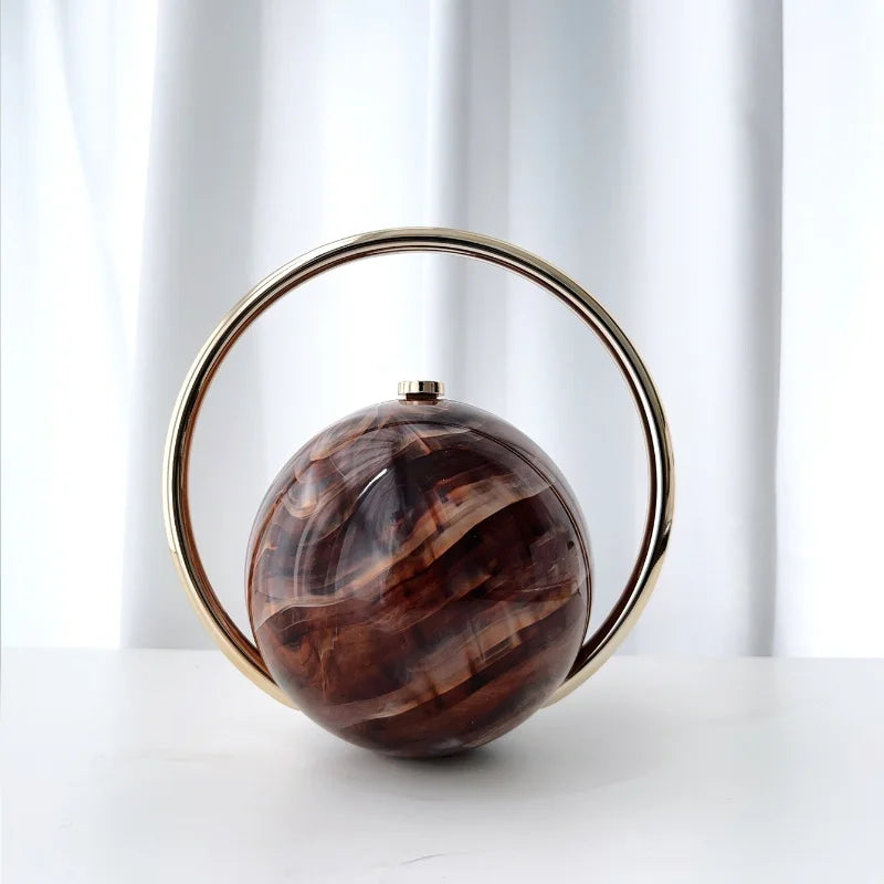Marble Pattern Spherical Banquet Bag Electroplated Handle — Marble | KIMLUD