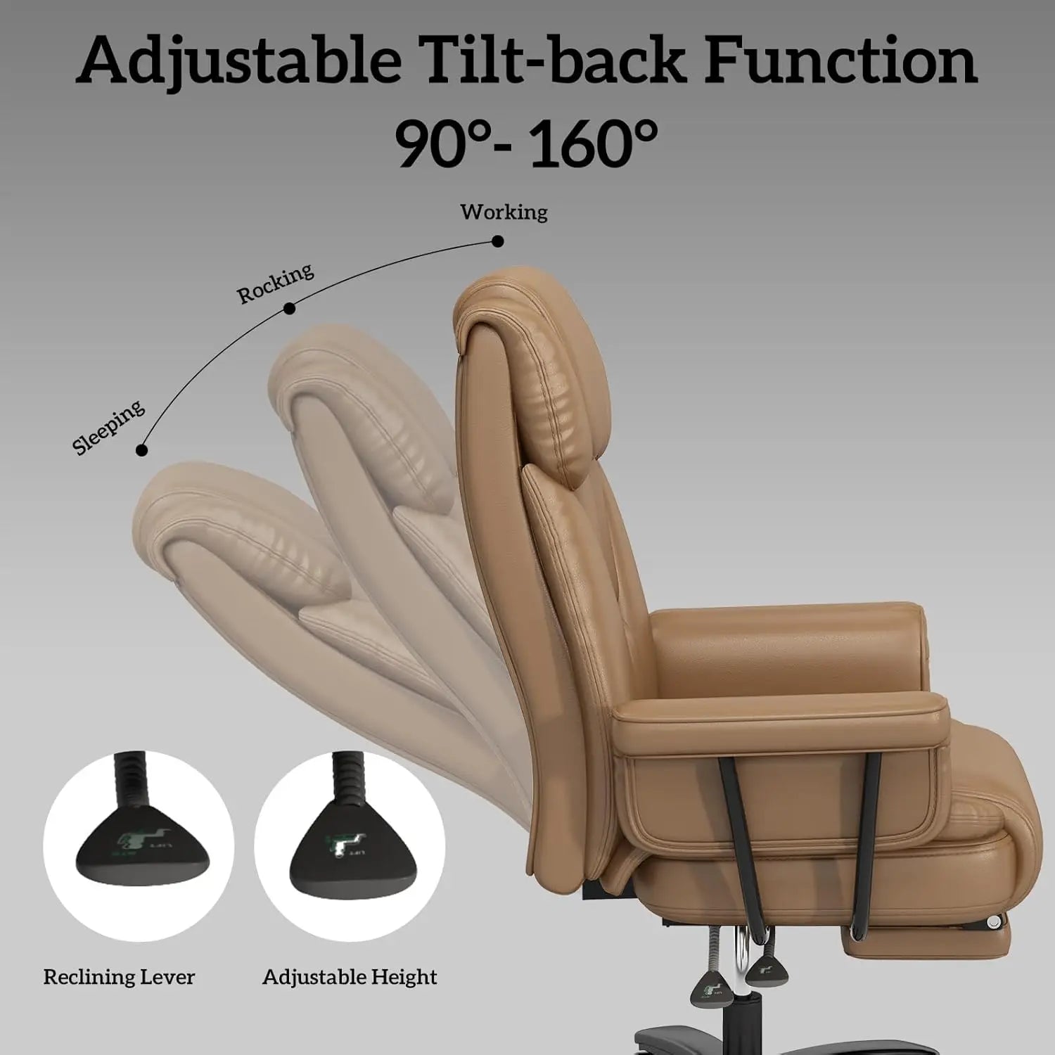 Criss Cross Chair with Wheels, 160°Big and Tall Reclining Office Desk Chair with High Back, Wide Seat, Arms, Footrest, Brown