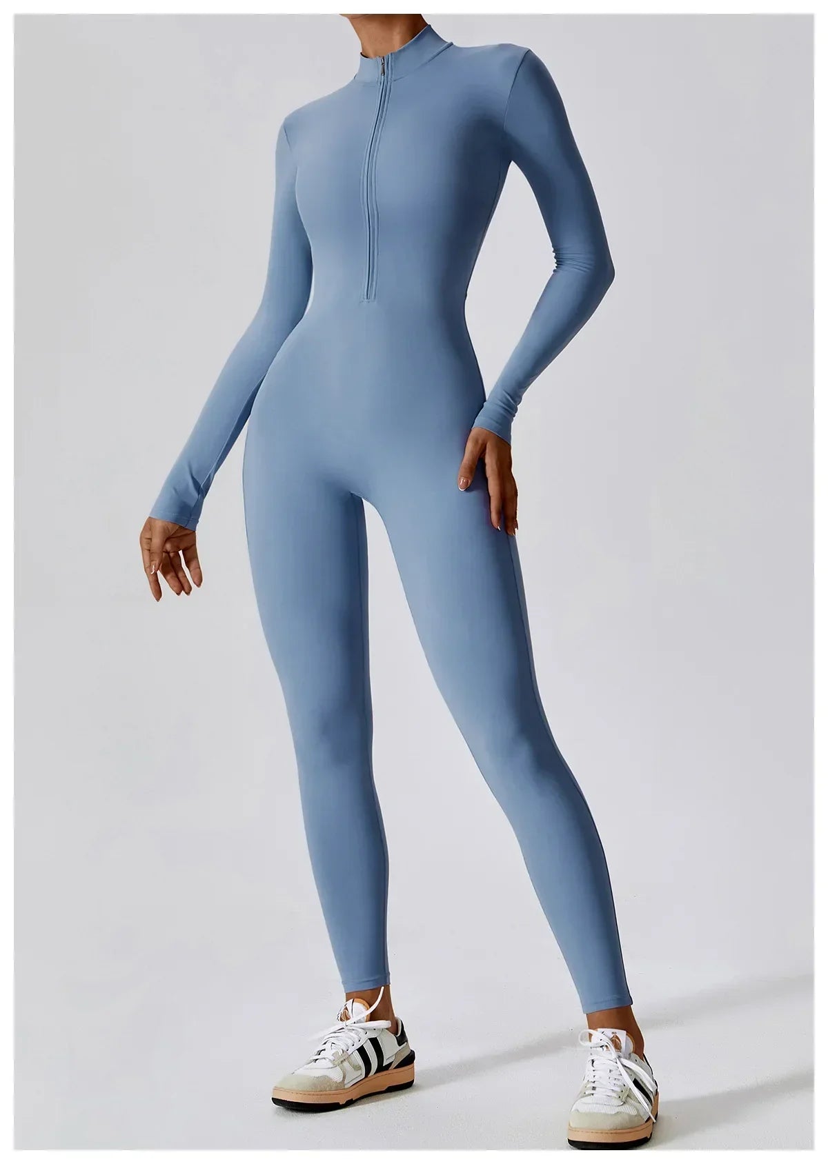 Yoga Jumpsuit – Seamless Zipper – Polyester Long Sleeve | KIMLUD