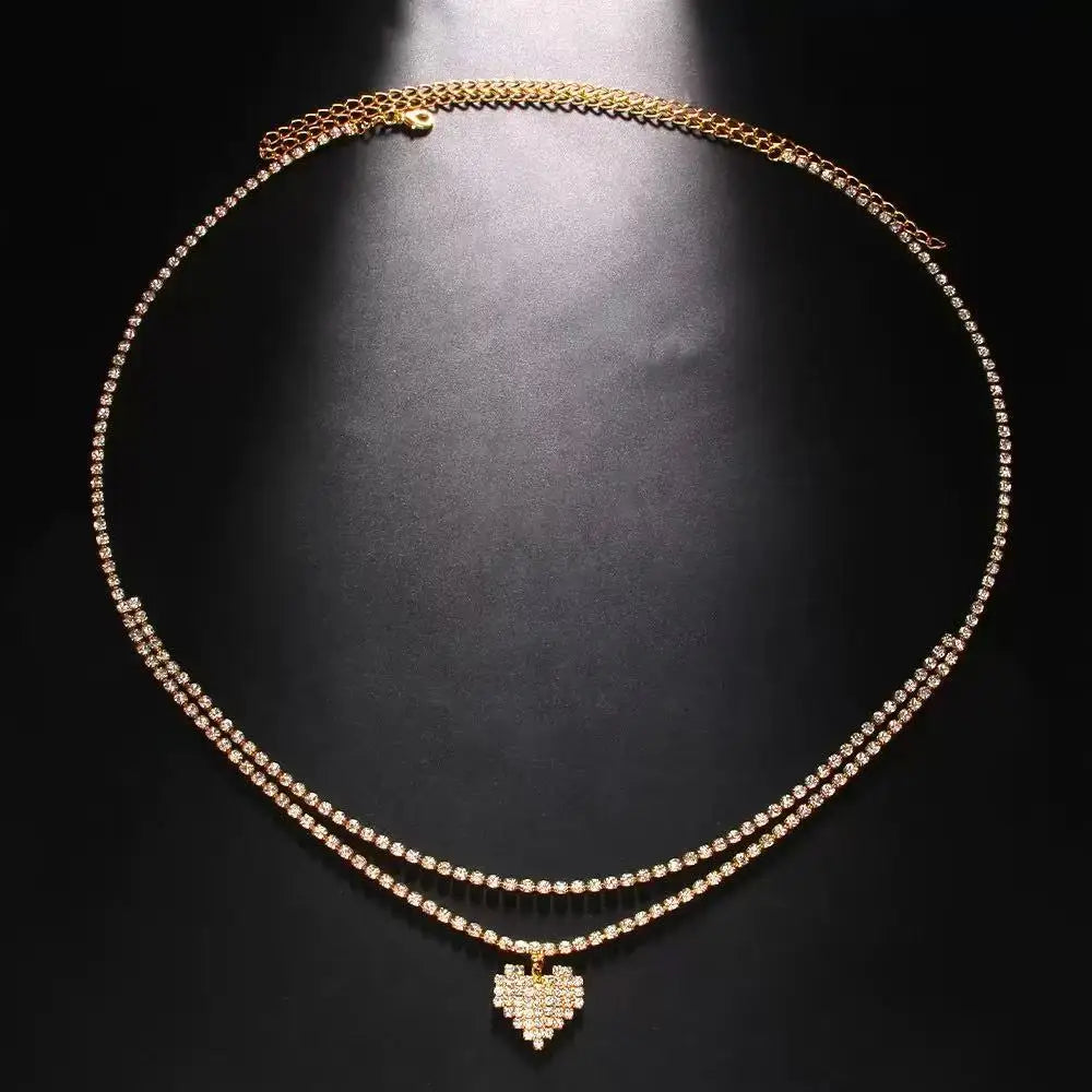 Belly Chain – Double Chain Water Drop – Rhinestone – Silver | KIMLUD