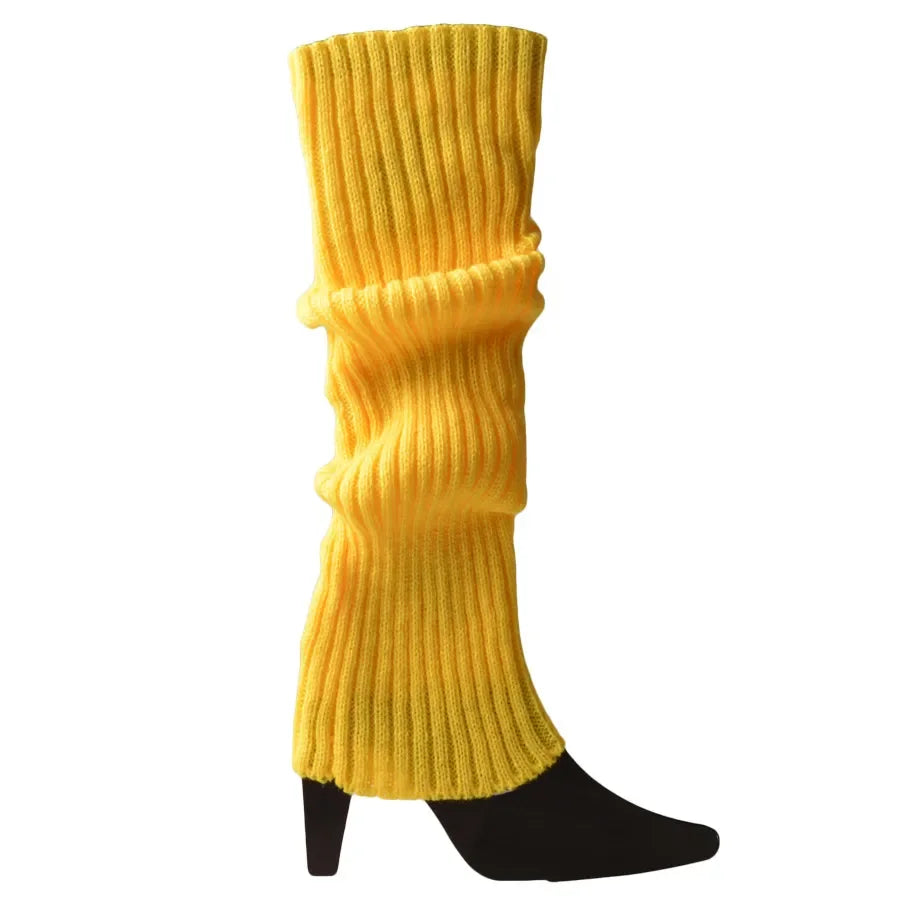 Knit Socks Neon Ribbed Leg Warmers — Black | KIMLUD