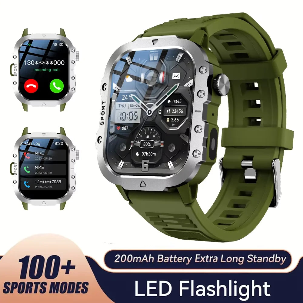 LAXASFIT 2025 Rugged Military Smart Watch Men's Outdoor Watch 2.01" HD Touch Screen Voice Bluetooth Call Smartwatch