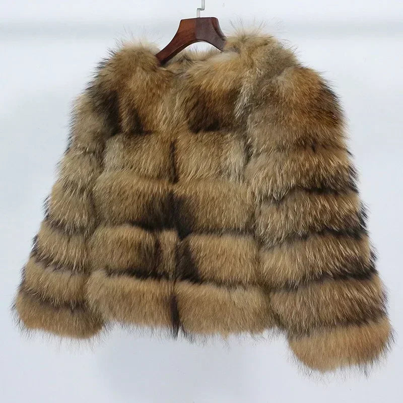 Winter Jacket Women Natural Real Coat Fox Fur Raccoon Outerwear O-neck Thick Warm Luxury Female Plus Size Streetwear