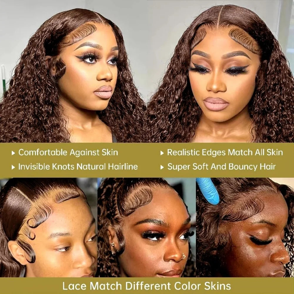 Lace Closure Wig – Glueless – Deep Wave – Chocolate Brown | KIMLUD