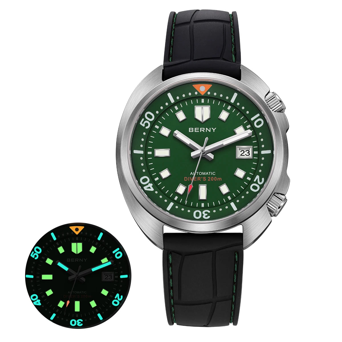 BERNY 20ATM Diver Watch For Men Mechanical Green Dial Original Design NH35 Automatic Sapphire Luxury Diving Luminous Men Watch
