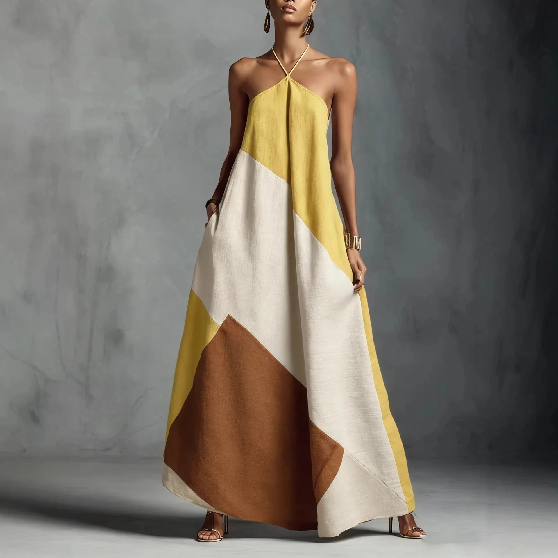 Dress – Cross Color Print – Polyester Elastane – Loose Ankle Length | KIMLUD