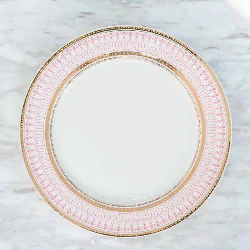 Ceramic European Style Dessert Plate With Gold Rim And Subtle Depth — White | KIMLUD