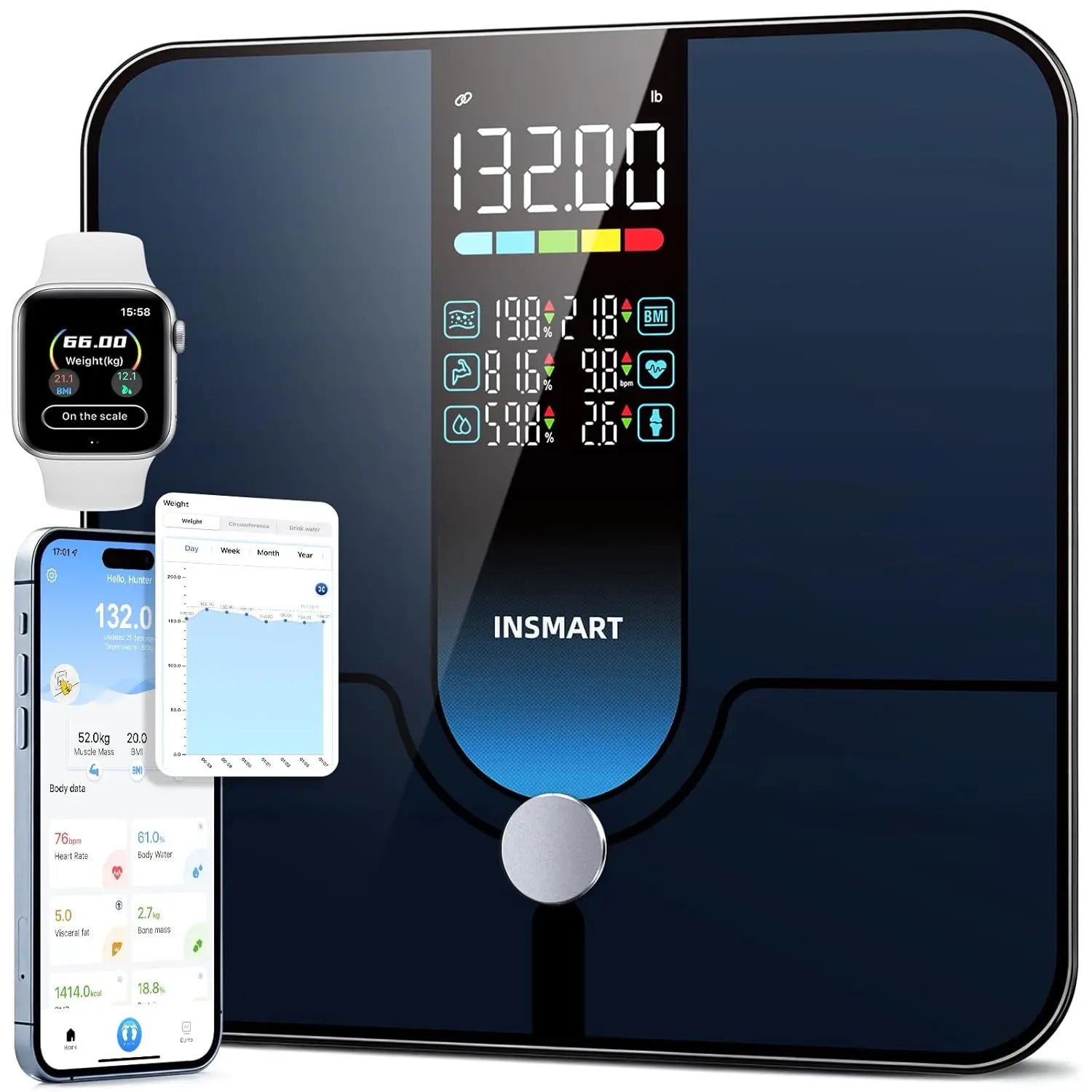 Tempered Glass Body Weight Scale With Bluetooth Sync — Black | KIMLUD